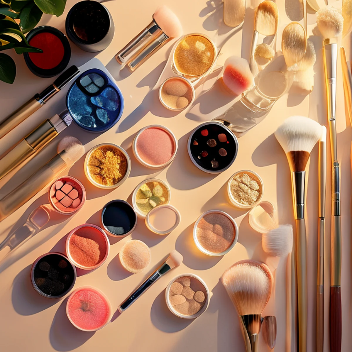 Verschiedene koreanische Make-up Paletten und Pinsel