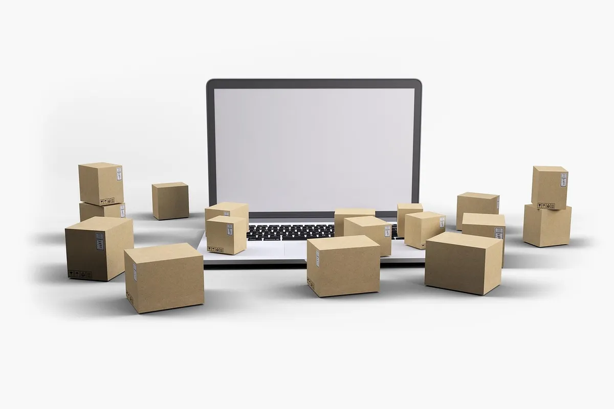 delivery, boxes, laptop, online shopping, online business, concept, idea, icon, box, e-commerce, business, cargo, shipping, market, online selling, purchase, on