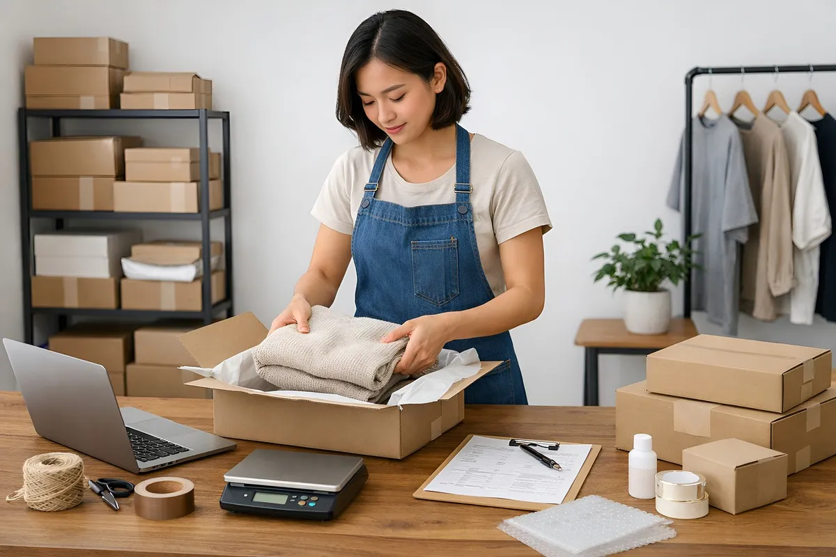 small business, e commerce, order packing, business owner, online store, packaging, shipping orders, home business, startup, entrepreneur, workspace, wooden des