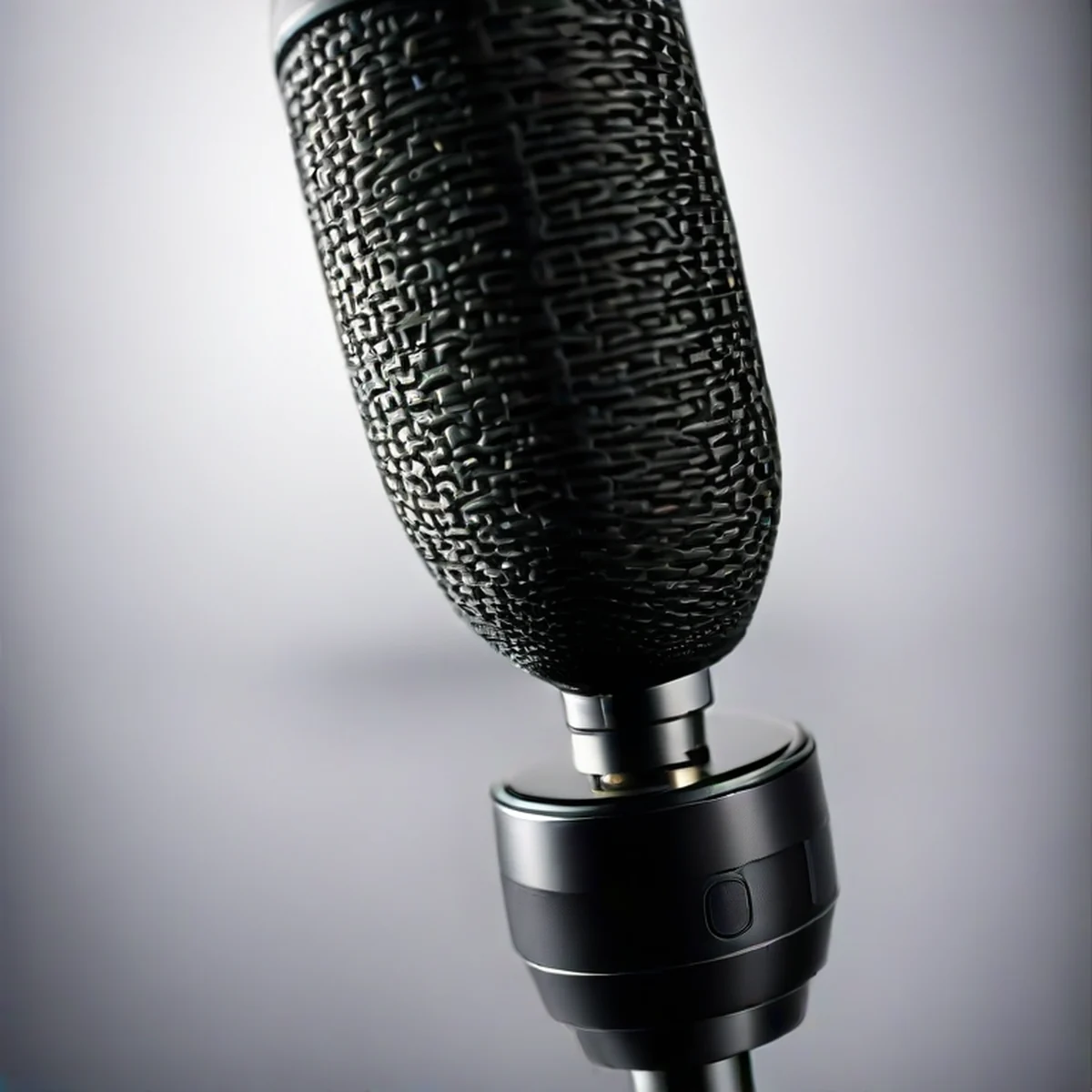 Primer plano de un micrófono profesional de estudio.