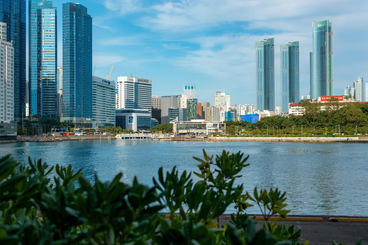 リカ、ビル、都市、現代、海岸、バスアン、韓国、南韓、風景、市、ビル、スカイスクレイパー、建築、旅、観光、ビジネス、リゾート、バスアン